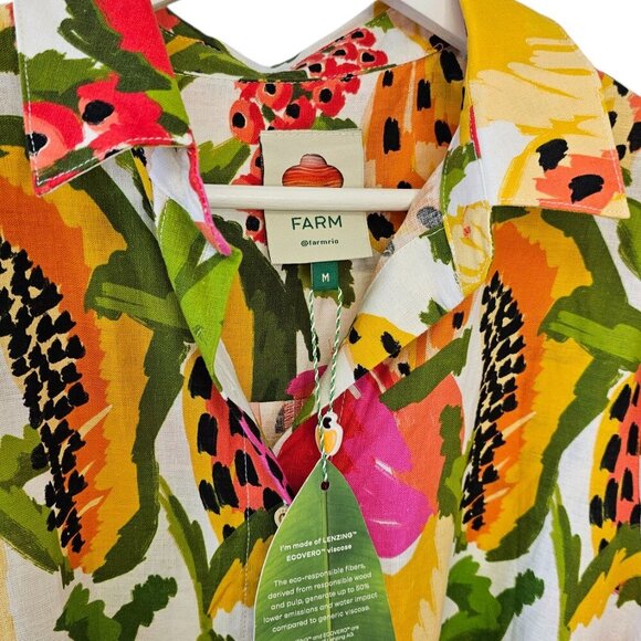 Farm Rio Paradise Short-Sleeve Romper, Fruit Print, Linen Blend, Tie Waist, Sz M - Picture 4 of 8